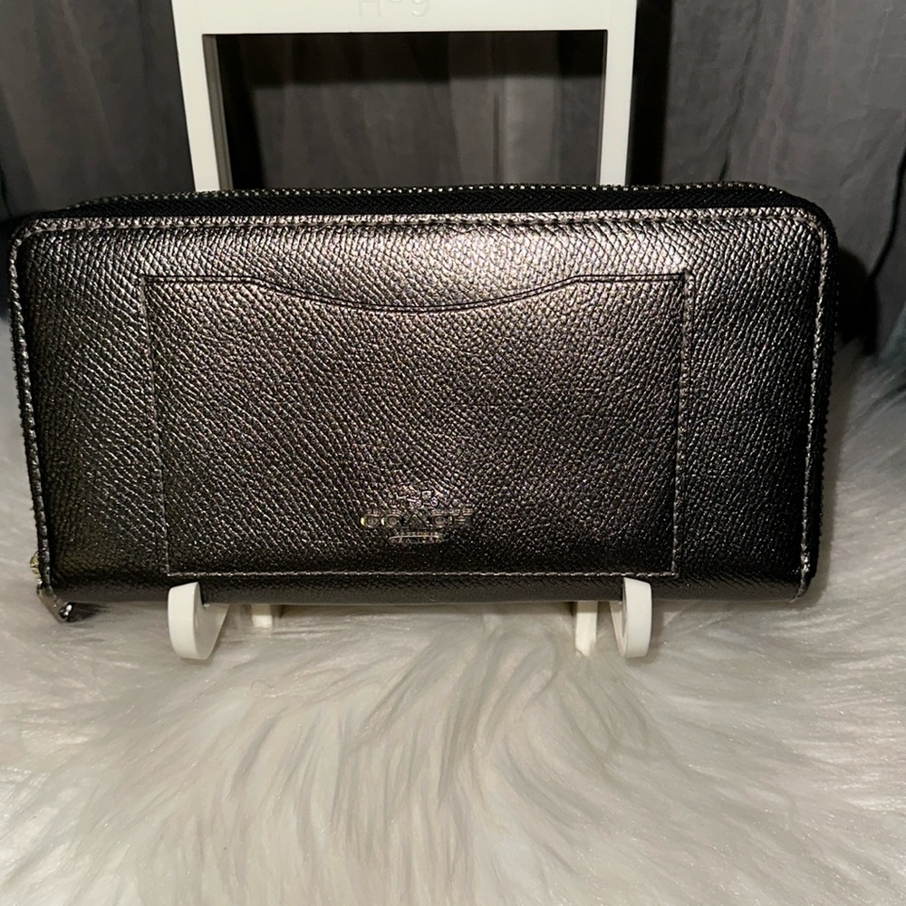 Coach Accordion Zip Around Wallet in Metallic Anthracite - Picture 3 of 7